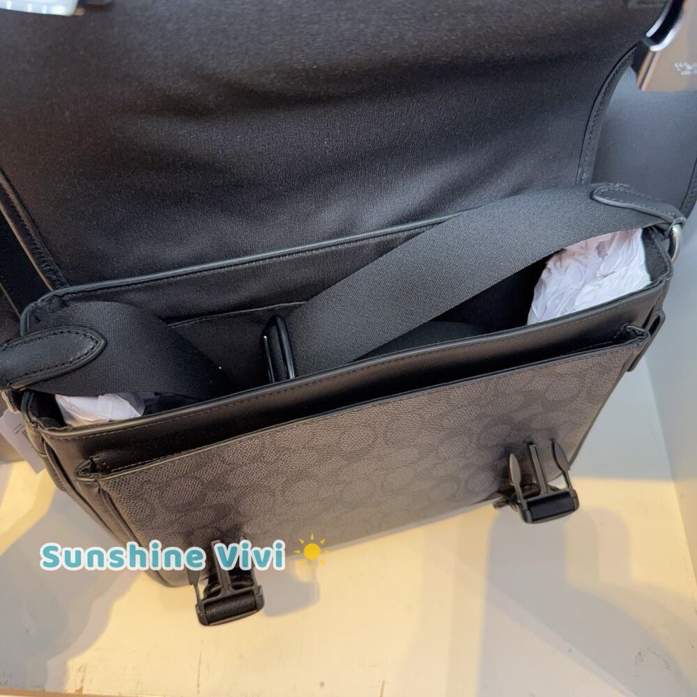 NWT Coach Racer Messenger Colorblock Signature Canvas Charcoal/Black CT716 - Picture 3 of 6